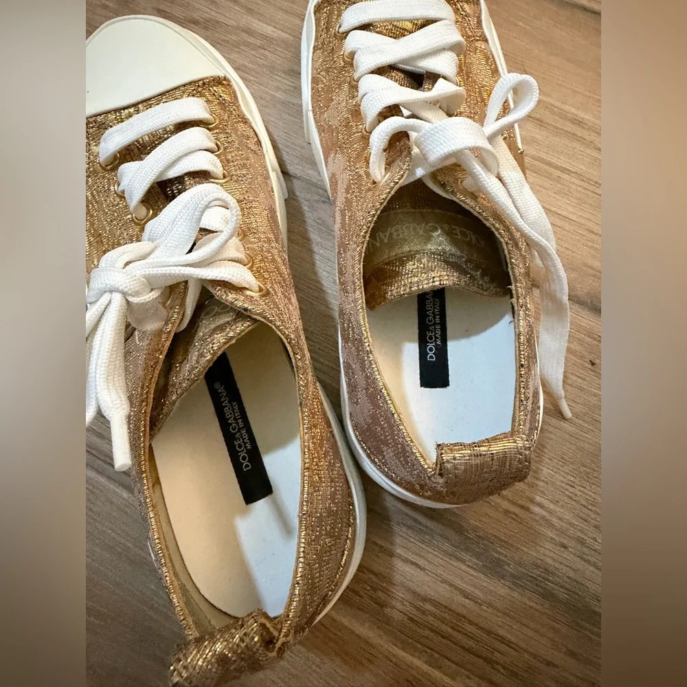 Dolce & Gabbana Gold Metallic Sneakers Platform Logo EU 37.5 (~ US 7 / US 7.5)